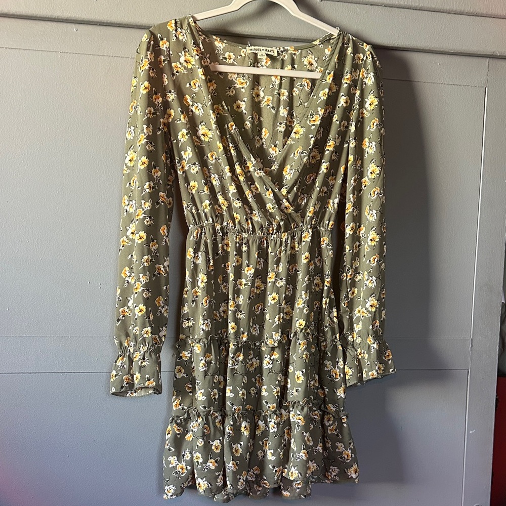 Inspired Hearts Olive Floral Long Sleeve Dress